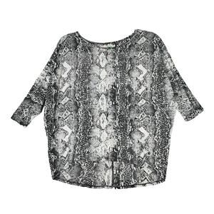 Nation LTD Shirt Women Small White Blue Snakeprint Dolman Tee Casual Edgy Rocker